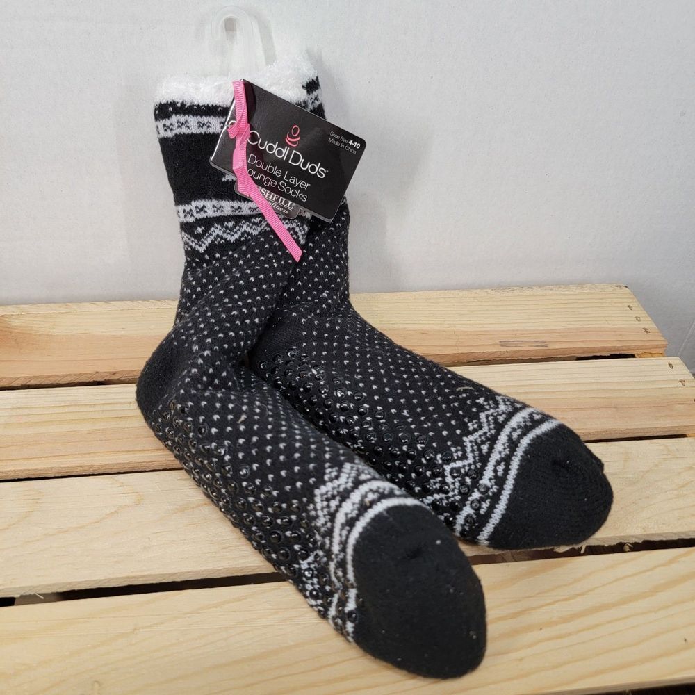 Cuddl Duds Double Layer Plush Filled Lounge Socks - Shoe Size 4-10 NWT